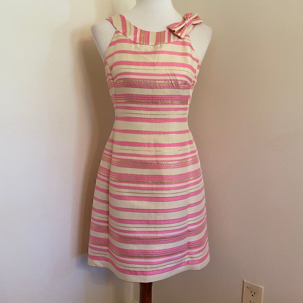 Lilly Pulitzer Elias Metallic Gold & Pink Dress 4